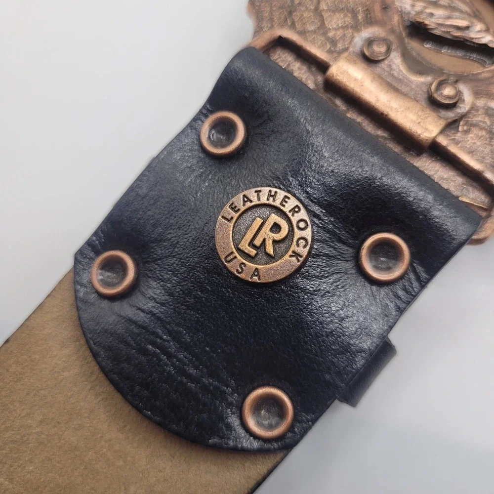 Leatherock Belt Med Black Leather Stone Buckle Colorful Ornate Statement Western